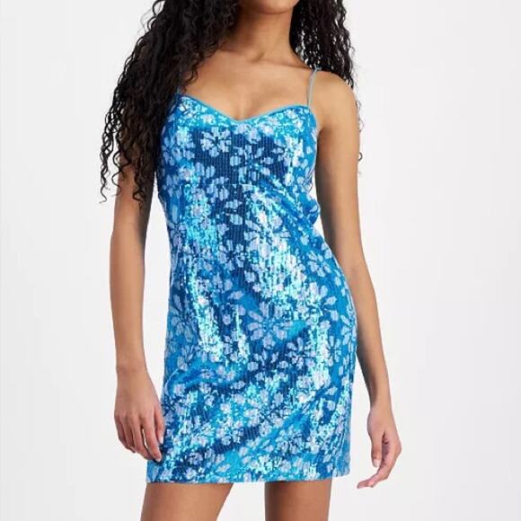 GUESS Women's Sequin Embellished Sleeveless Bodycon Dress Winter Blue Multi Sz 6 - Picture 10 of 10
